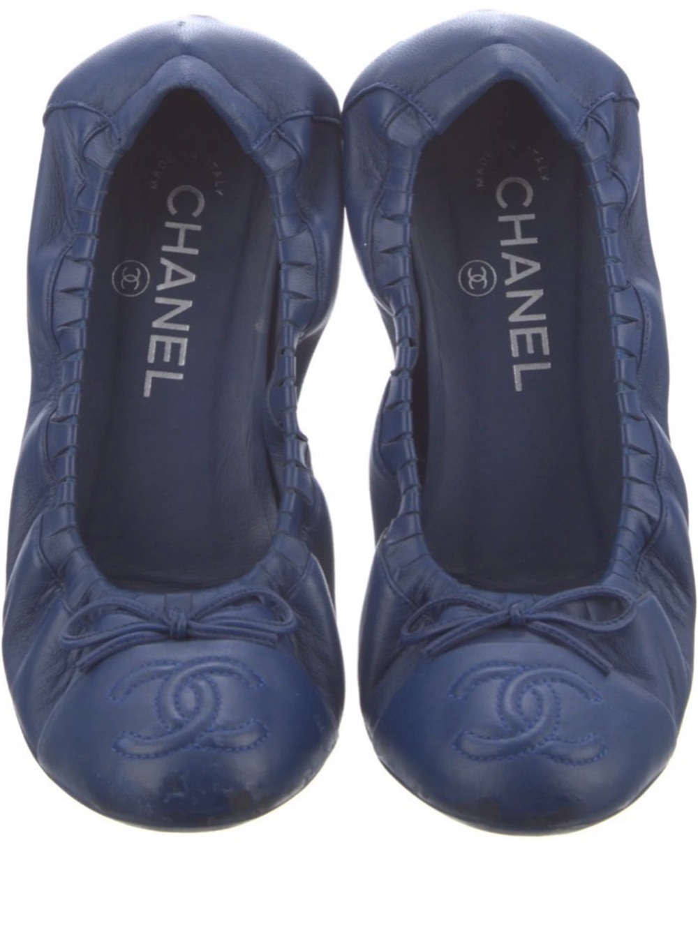 CHANEL royal blue Leather Ballet Flats with CC Embossed Toe